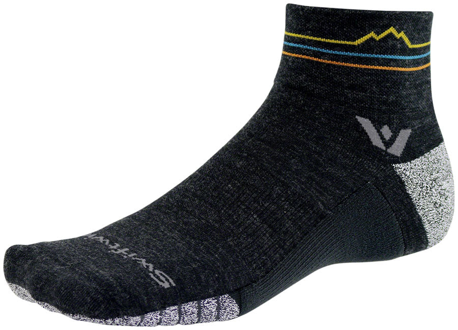 Swiftwick Flite XT Trail Quarter Crew Socks - 4" Coal Sunset Mountain Small