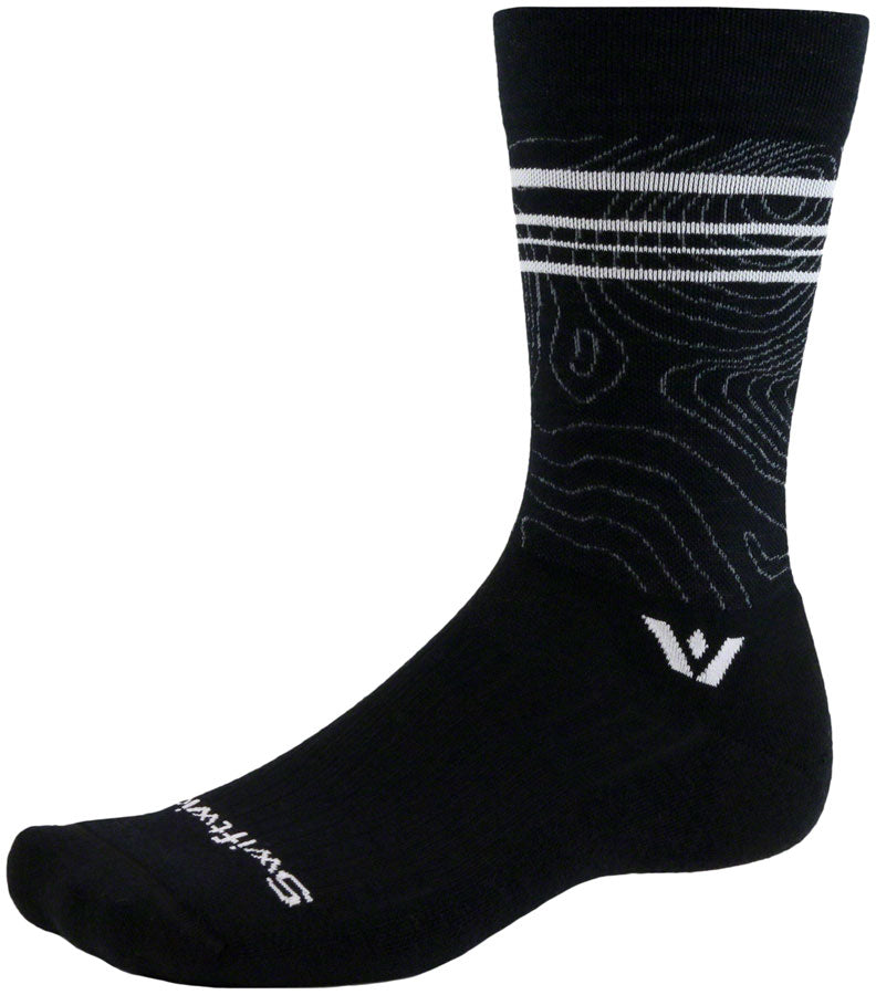 Swiftwick Pursuit Crew Socks - 6" Topographic Black Medium