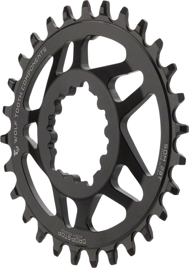 Wolf Tooth Elliptical Direct Mount Chainring - 28t SRAM Direct Mount Drop-Stop For SRAM 3-Bolt Cranksets 6mm Offset BLK