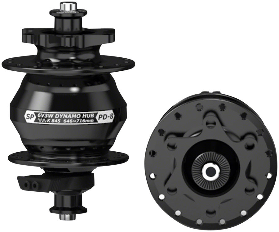 SP 8 Series Dynamo Front Hub - PD-8 6V- 3W QR x 100mm 6-Bolt 32H Black