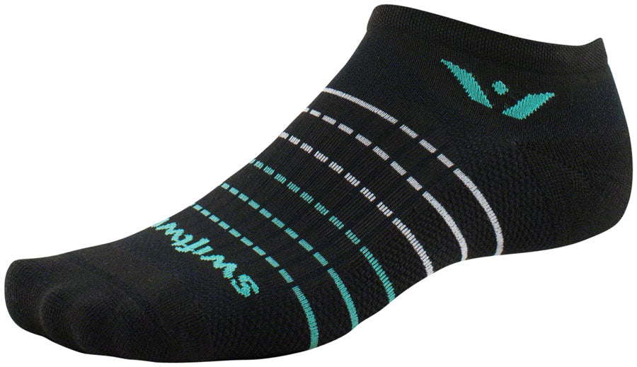 Swiftwick Aspire Zero Socks - No Show Black Stripe/Aqua X-Large