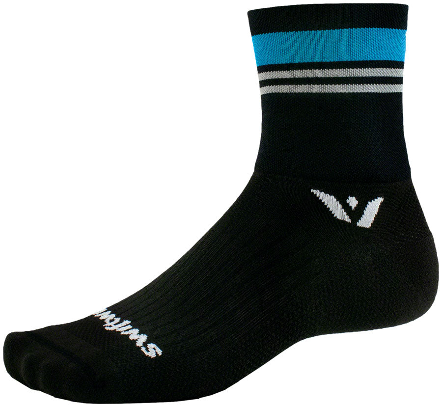 Swiftwick Aspire Four Stripe Socks - 4" Aqua Gray X-Large