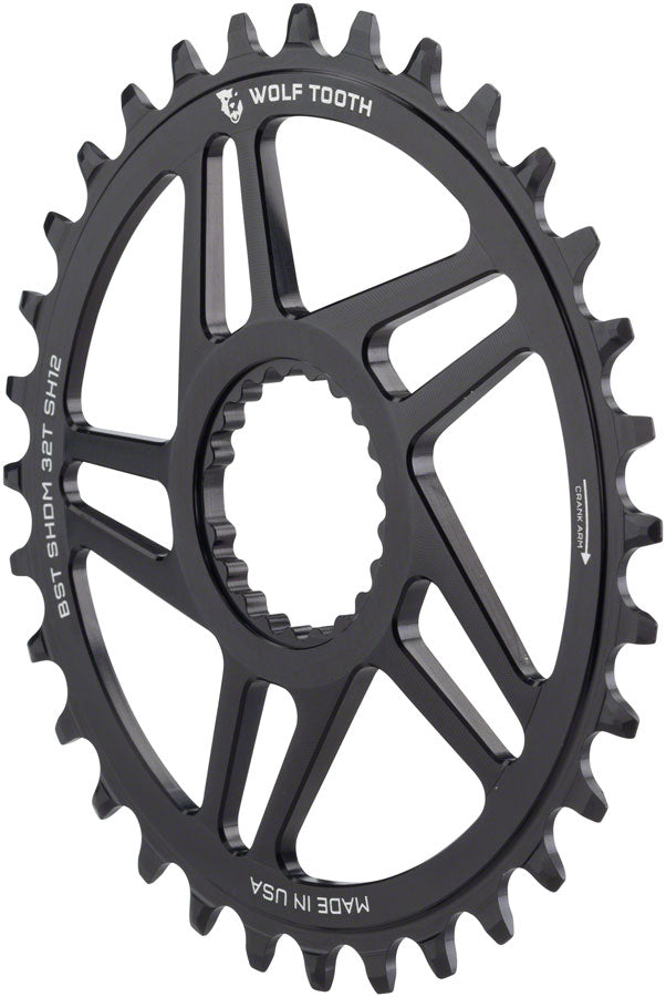 Wolf Tooth Direct Mount Chainring - 34t Shimano DM For Boost Cranks 3mm Offset Requires 12-Speed Hyperglide+ Chain BLK