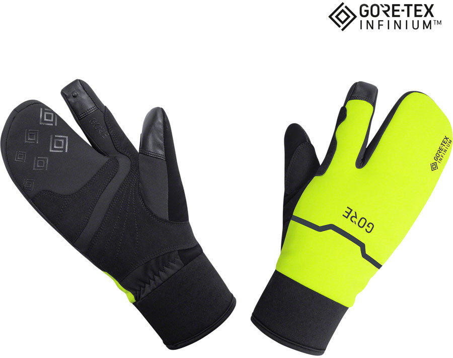 Gorewear Gore Tex Windstopper Infinium Thermo Split Gloves - BLK/Neon YLW Lobster Style 2X-Large