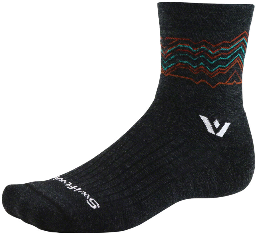 Swiftwick Pursuit Crew Socks - 6" Coal Orange X-Large
