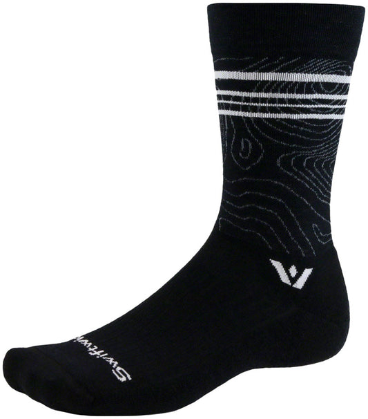 Swiftwick Pursuit Crew Socks - 6" Topographic Black X-Large