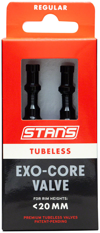 Stans Tubeless Exo-Core Valve Stems - Alloy Regular Black Pair