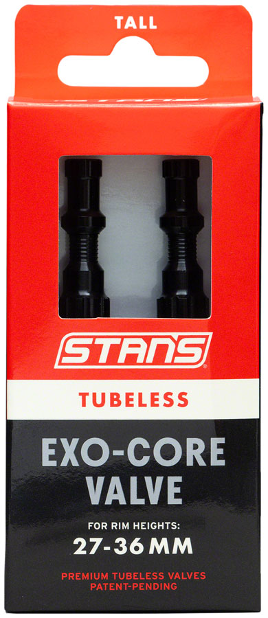 Stans Tubeless Exo-Core Valve Stems - Alloy Tall Black Pair