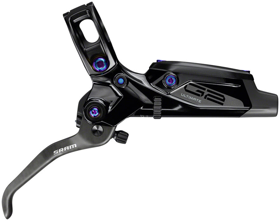 SRAM G2 Ultimate Disc Brake Lever - Front Post Mount Carbon Lever Titanium Hardware Gloss BLK Rainbow Hardware A2