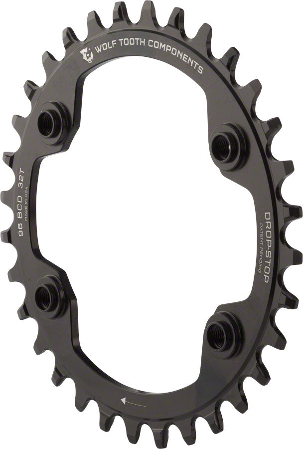 Wolf Tooth 96 BCD Chainring - 30t 96 Asymmetric BCD 4-Bolt Drop-Stop For Shimano XTR M9000 M9020 Cranks BLK