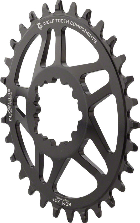 Wolf Tooth Elliptical Direct Mount Chainring - 30t SRAM Direct Mount Drop-Stop For SRAM 3-Bolt Cranksets 6mm Offset BLK