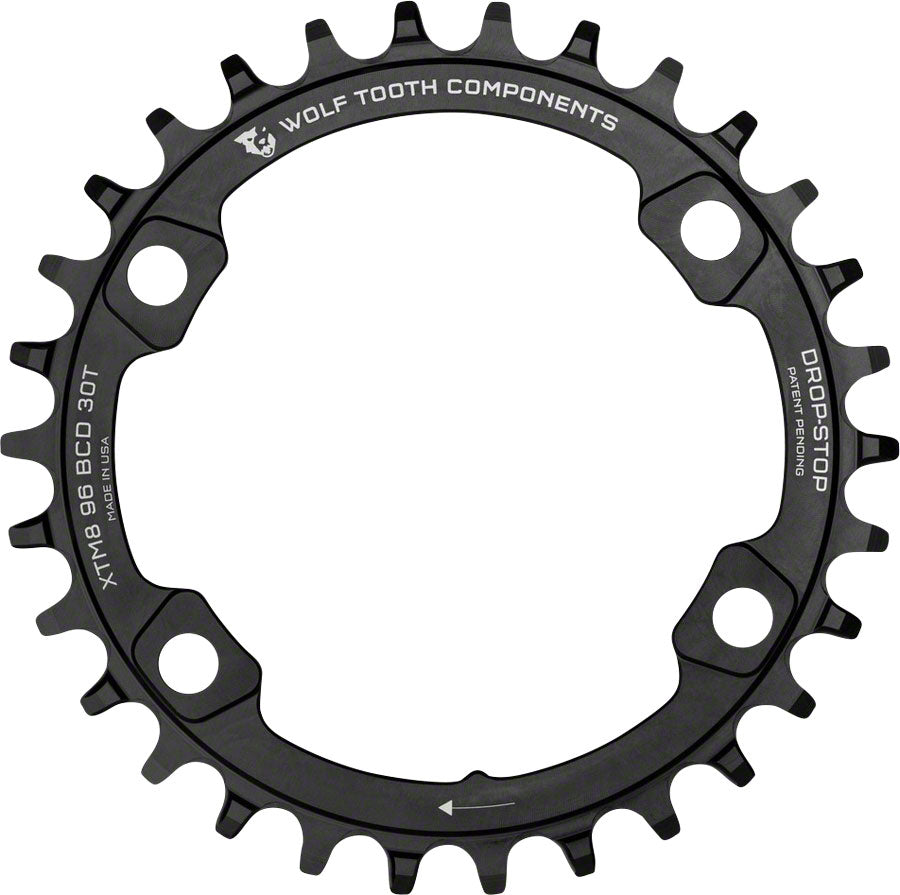 Wolf Tooth 96 BCD Chainring - 34t 96 Asymmetric BCD 4-Bolt Drop-Stop For Shimano XT M8000 SLX M7000 Cranks BLK