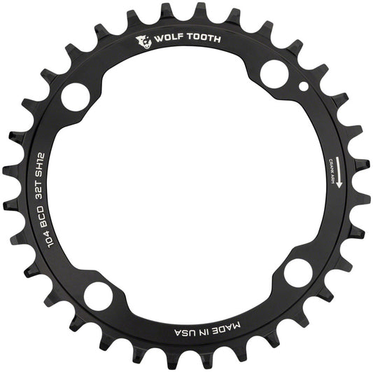 Wolf Tooth 104 BCD Chainring - 34t 104 BCD 4-Bolt Requires Shimano 12-Speed Hyperglide+ Chain BLK