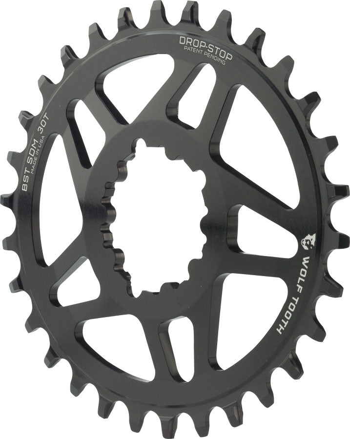 Wolf Tooth Elliptical Direct Mount Chainring - 30t SRAM Direct Mount Drop-Stop A For SRAM 3-Bolt Boost Cranksets 3mm Offset BLK