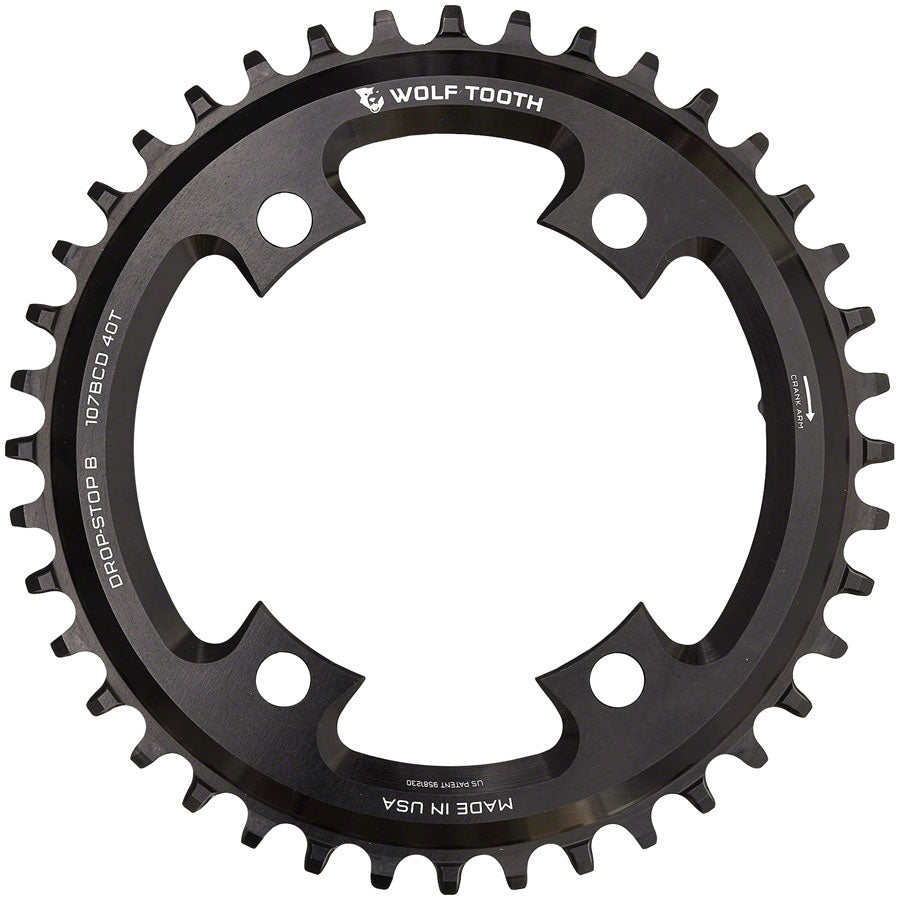 Wolf Tooth 107 BCD Chainring - 40t Compatible SRAM 107 BCD Drop-Stop B 4-Bolt BLK
