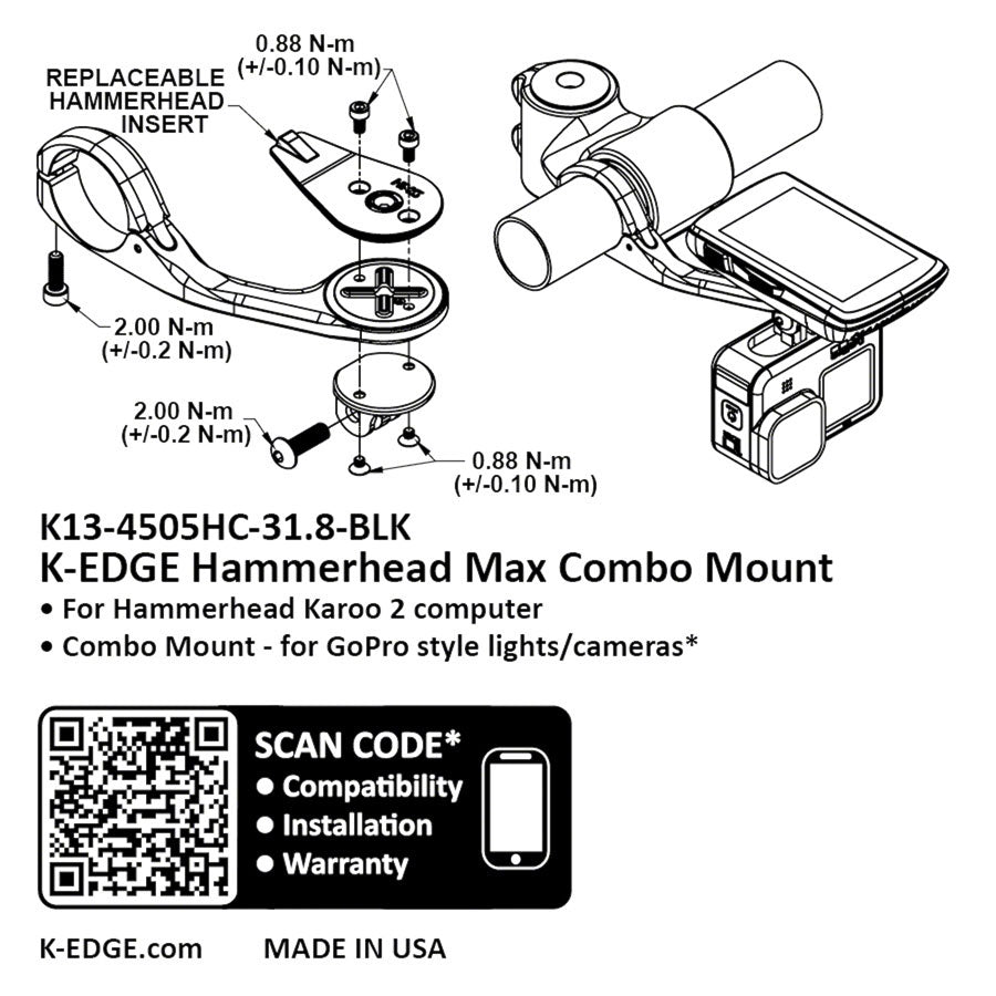 K-EDGE Hammerhead MAX XL Combo Mount - 31.8mm Black Anodize