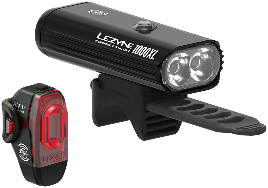 Lezyne Connect Smart 1000XL Headlight and KTV Pro Smart Taillight Set: Black