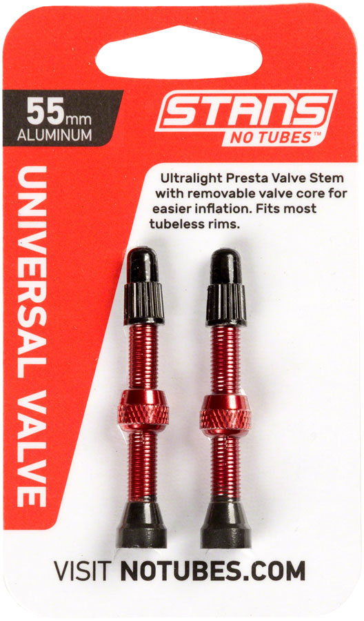 Stans Alloy Valve Stems - 55mm Pair Red