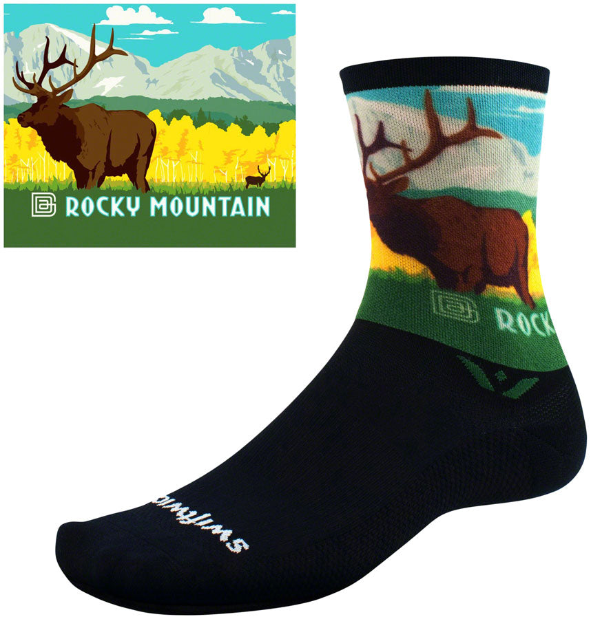 Swiftwick Vision Impression National Park Crew Socks - 6" Rocky Mountains Large