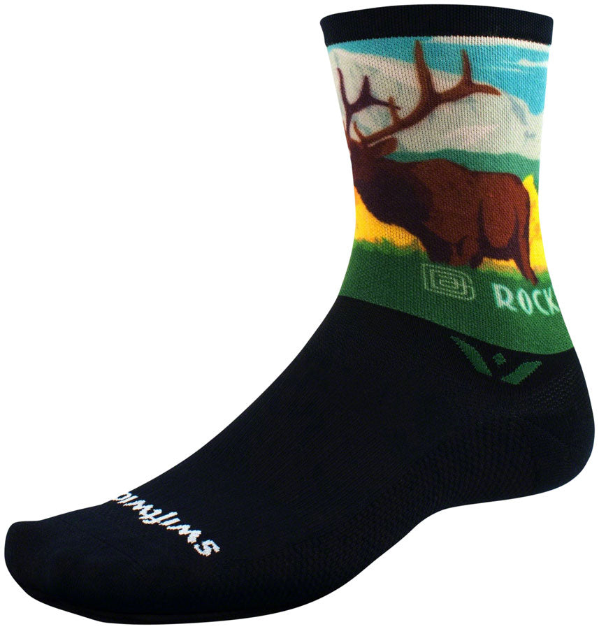 Swiftwick Vision Impression National Park Crew Socks - 6" Rocky Mountains Large