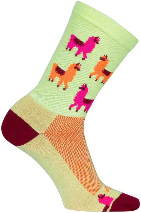 SockGuy Mo Llamas Crew Socks - 6" Green/Pink/Orange Large/X-Large