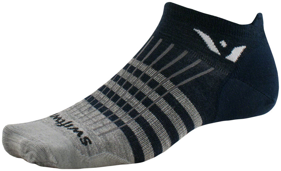 Swiftwick Pursuit Zero Wool Socks - No Show Stripes Navy Heather Large