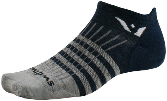 Swiftwick Pursuit Zero Wool Socks - No Show Stripes Navy Heather Large