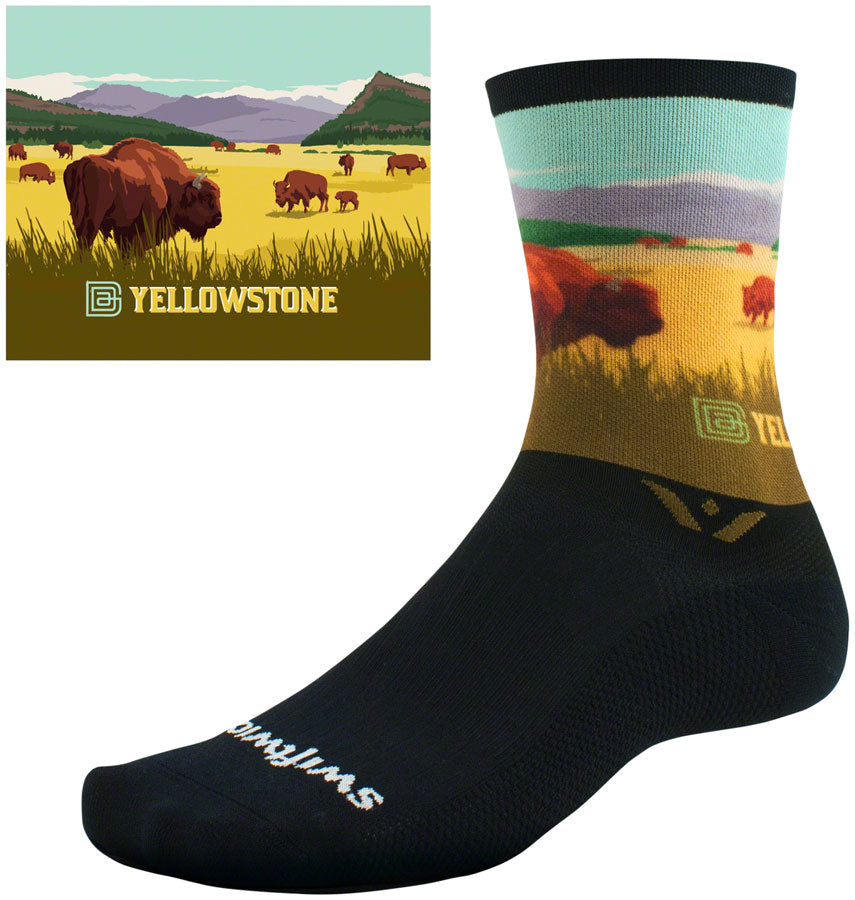 Swiftwick Vision Impression National Park Crew Socks - 6" YLWstAnkle Bison Large