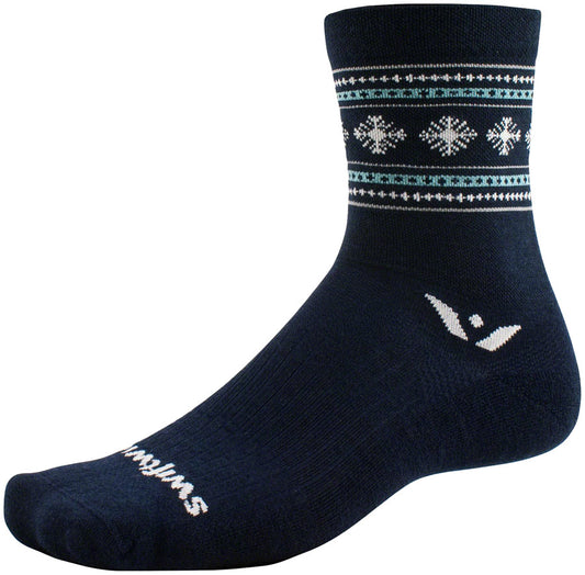 Swiftwick Vision Five Winter Collection Socks - 5" Winter Navy Snowflake XL