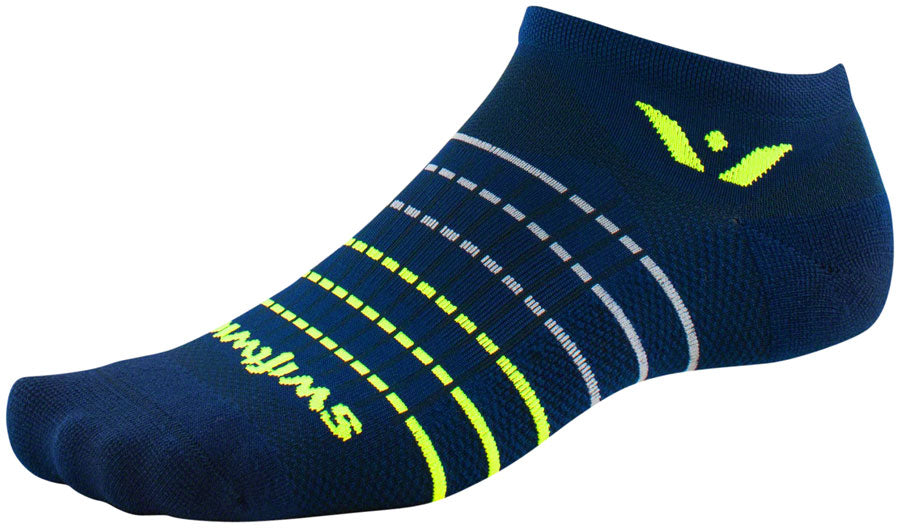 Swiftwick Aspire Zero Socks - No Show Navy Stripe/Neon X-Large
