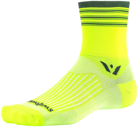 Swiftwick Aspire Four Stripe Socks - 4" Yellow/Gray Small