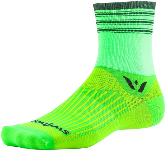 Swiftwick Aspire Four Stripe Socks - 4" Green/Gray Large