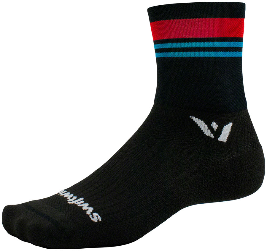 Swiftwick Aspire Four Stripe Socks - 4" Red Aqua Medium