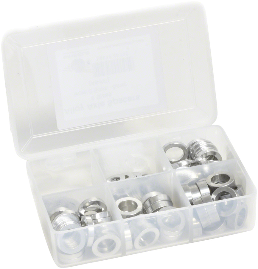 Wheels Manufacturing Kit of six assorted sizes .5 to 5mm 125 Spacers in storage box